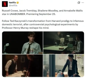فيلم Unabomber على نيتفليكس يجسد شخصية أخطر مجرمي أميركا.. اليك التفاصيل وموعد العرض | البوابة