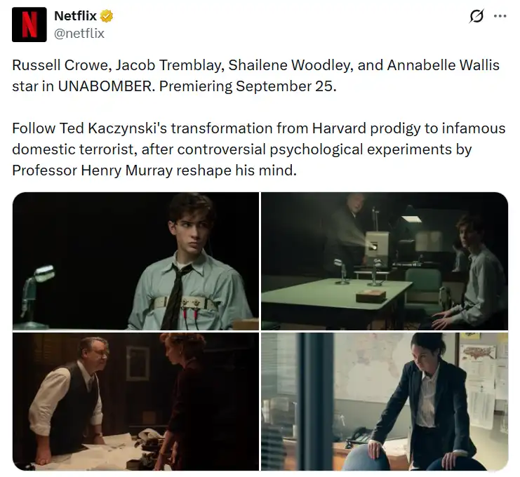 فيلم Unabomber على نيتفليكس يجسد شخصية أخطر مجرمي أميركا.. اليك التفاصيل وموعد العرض | البوابة