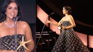 منى زكي تلقي كلمة مؤثرة بعد تكريمها في مهرجان الجونة السينمائي