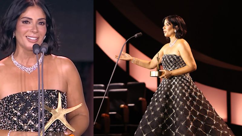 منى زكي تلقي كلمة مؤثرة بعد تكريمها في مهرجان الجونة السينمائي